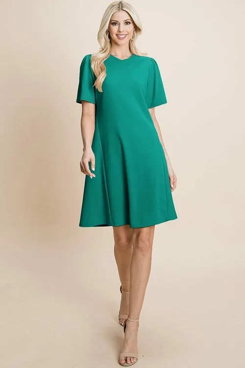 V-Neck Short Sleeve Flowy Mini Shift Dress