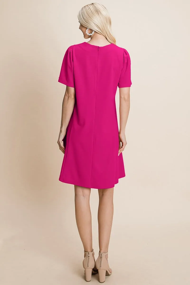 V-Neck Short Sleeve Flowy Mini Shift Dress
