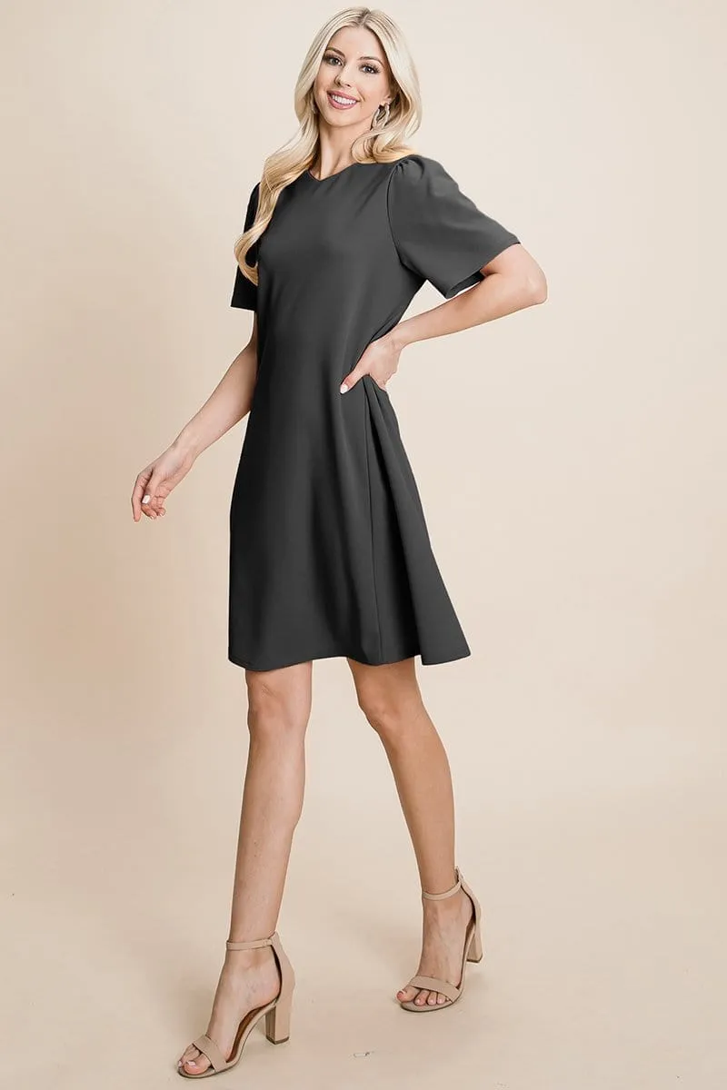 V-Neck Short Sleeve Flowy Mini Shift Dress