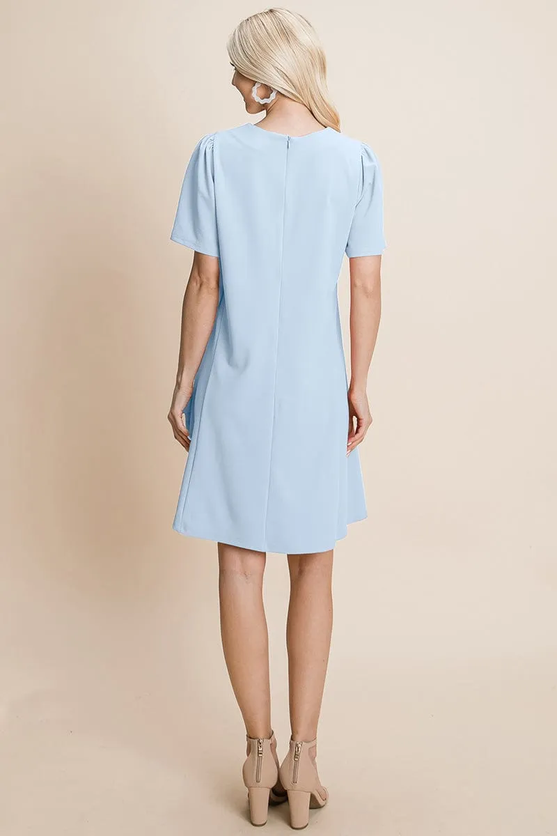 V-Neck Short Sleeve Flowy Mini Shift Dress
