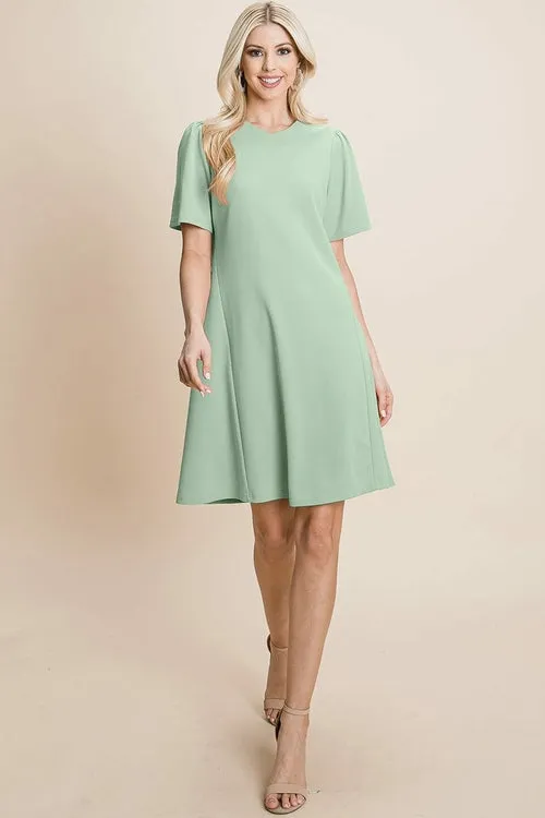V-Neck Short Sleeve Flowy Mini Shift Dress