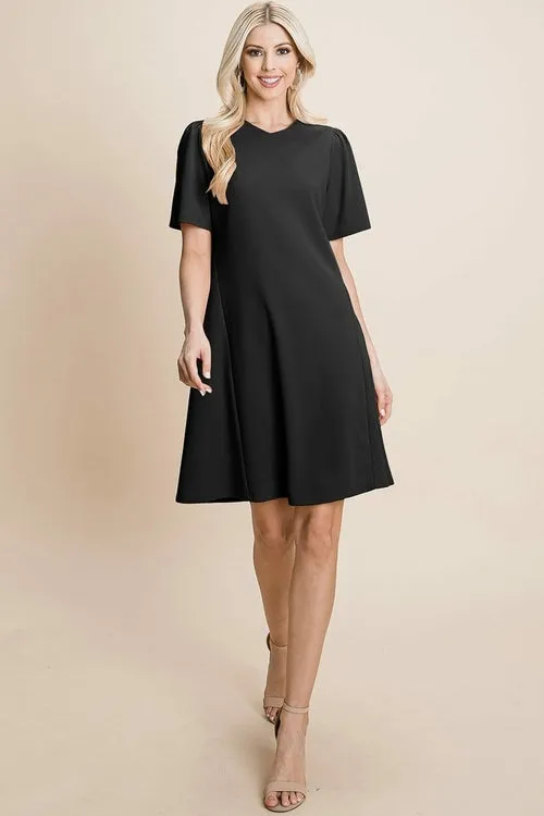 V-Neck Short Sleeve Flowy Mini Shift Dress
