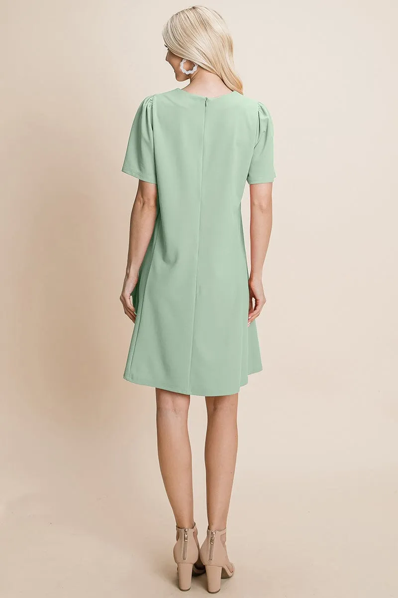 V-Neck Short Sleeve Flowy Mini Shift Dress