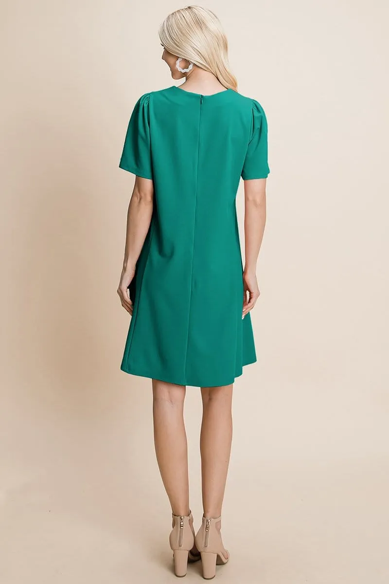 V-Neck Short Sleeve Flowy Mini Shift Dress