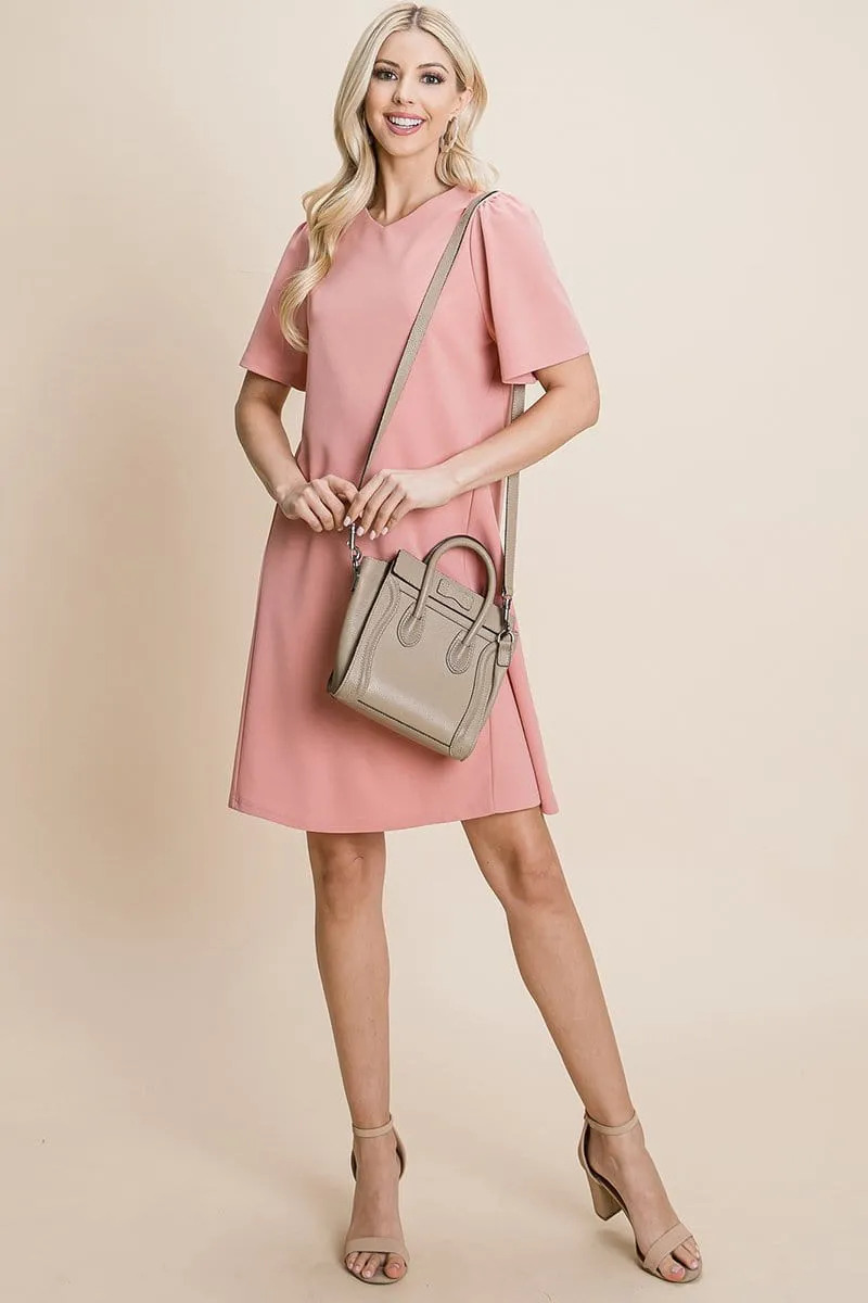 V-Neck Short Sleeve Flowy Mini Shift Dress