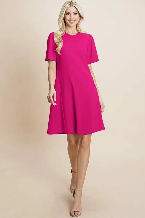 V-Neck Short Sleeve Flowy Mini Shift Dress