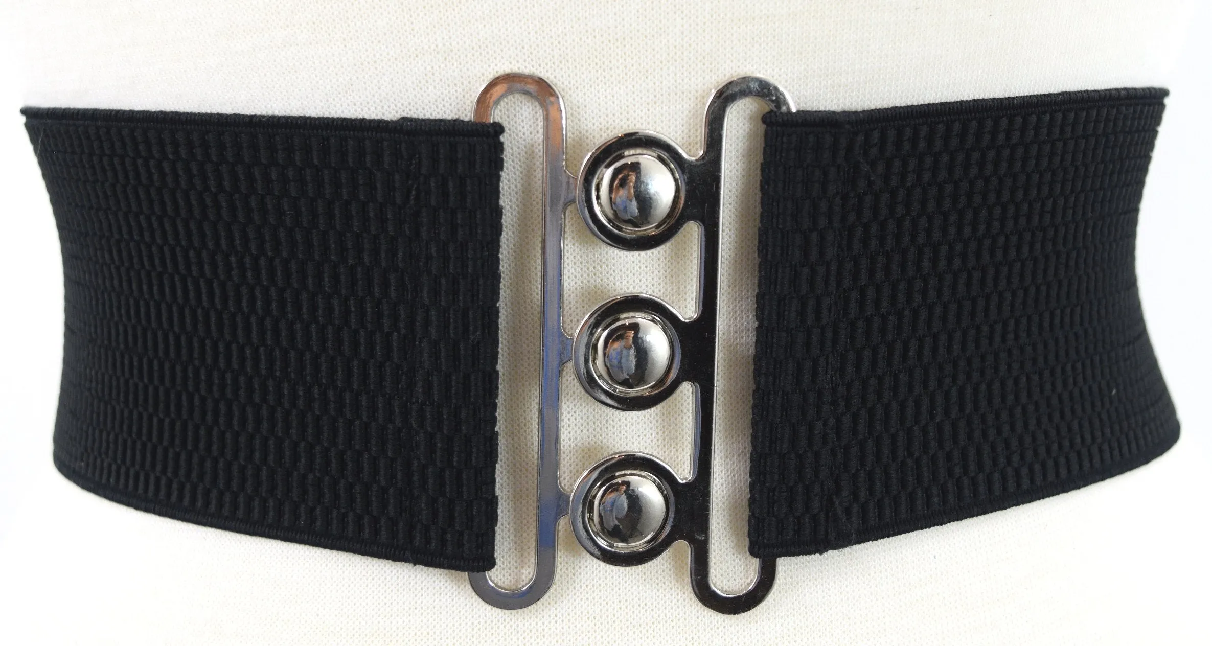 Vintage Silver Retro Clasp Elastic Wide Stretch Waist Belt
