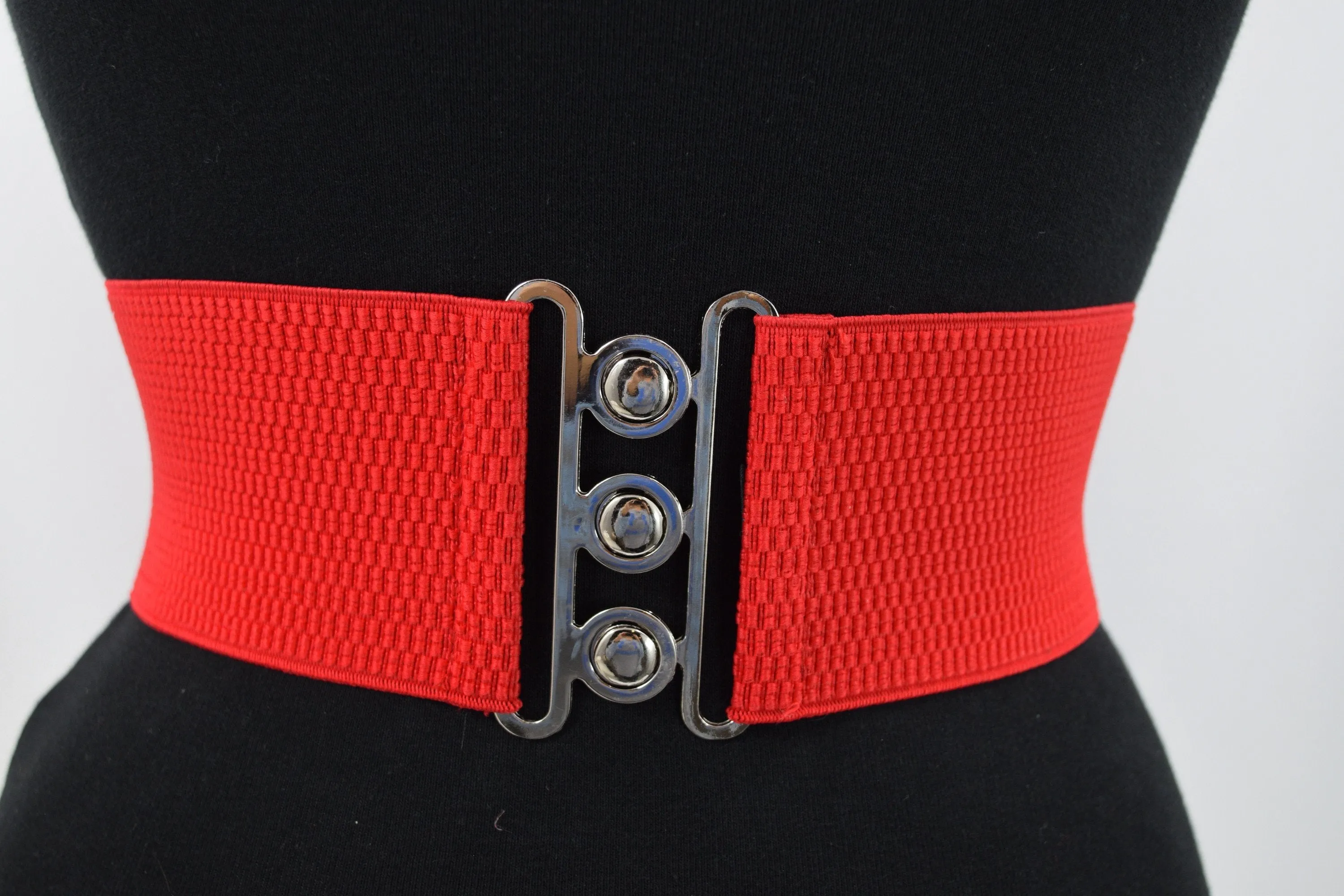 Vintage Silver Retro Clasp Elastic Wide Stretch Waist Belt