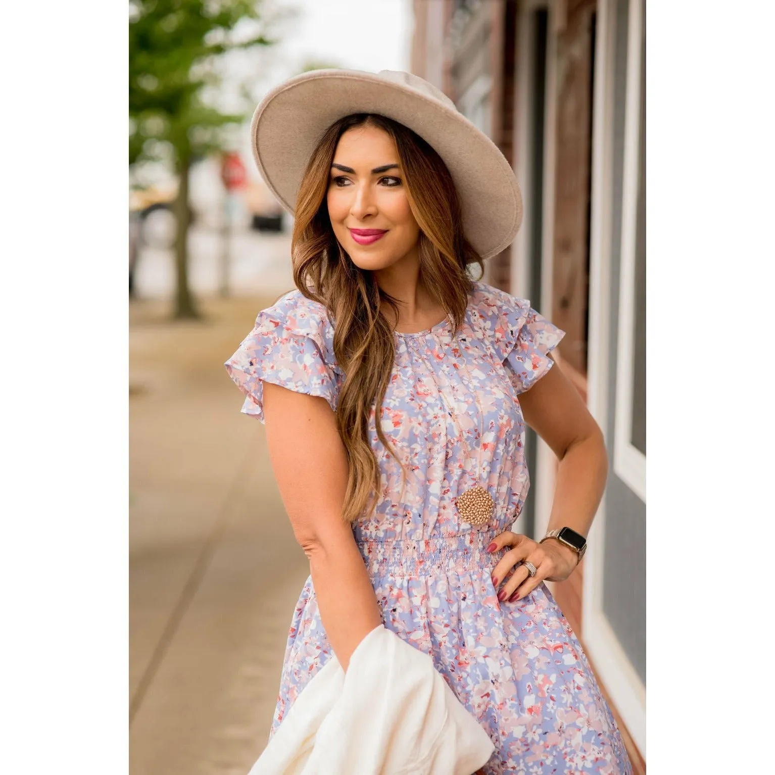 Watercolor Floral Flutter Sleeve Dress