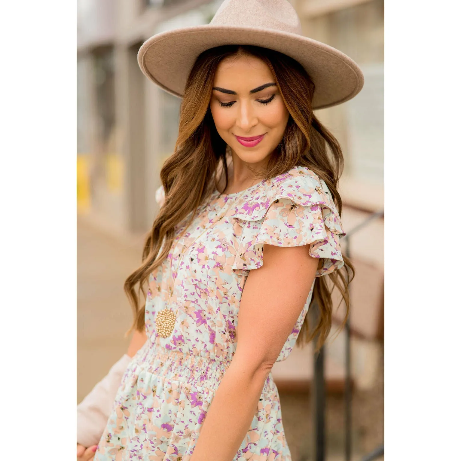 Watercolor Floral Flutter Sleeve Dress