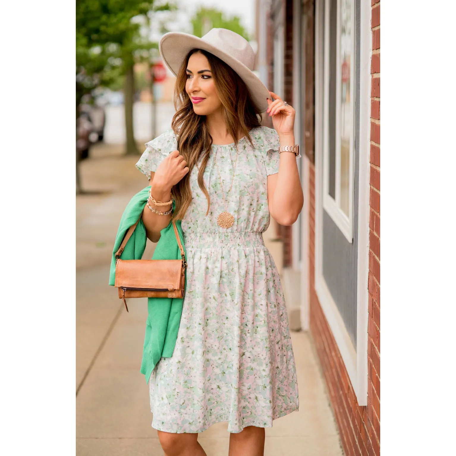 Watercolor Floral Flutter Sleeve Dress