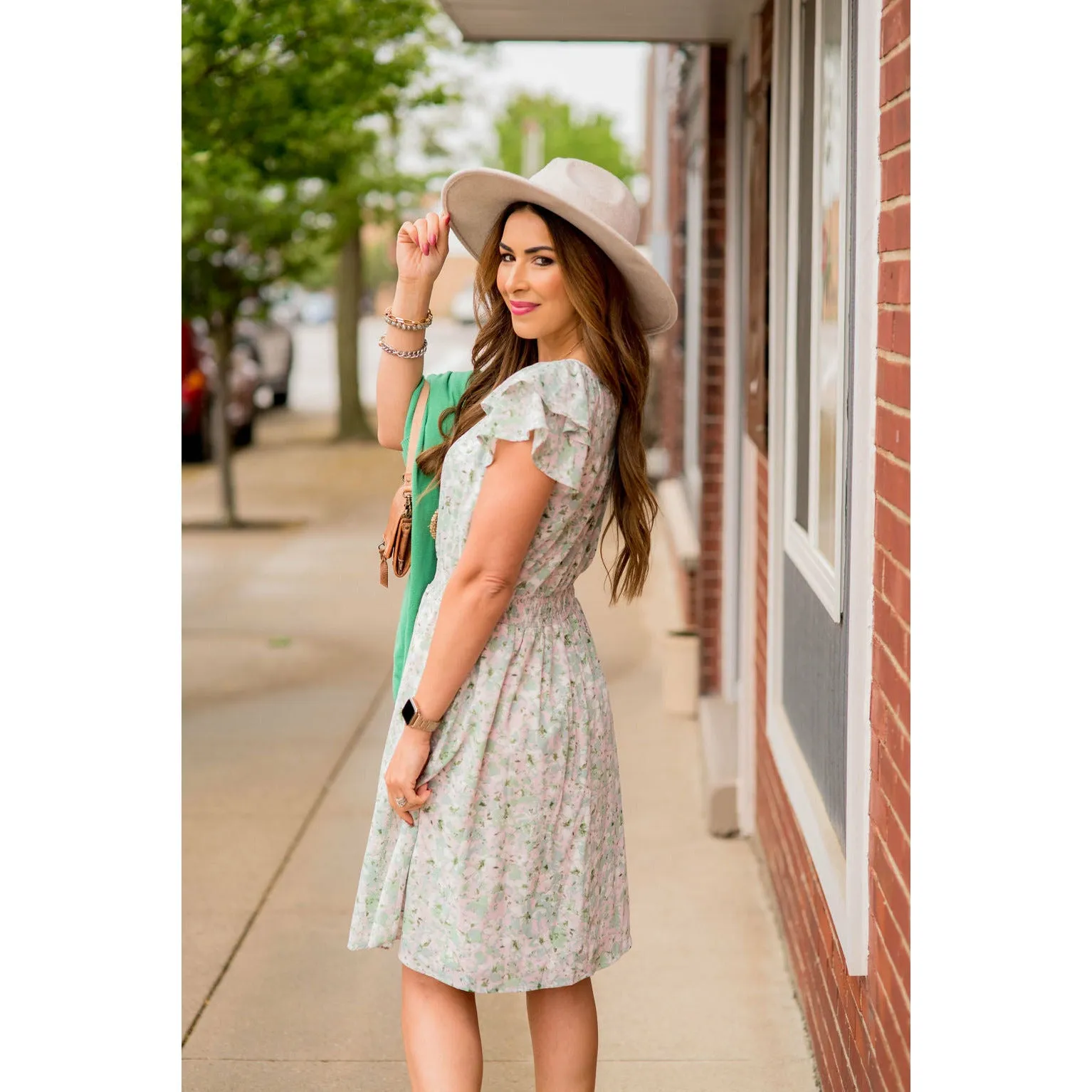 Watercolor Floral Flutter Sleeve Dress