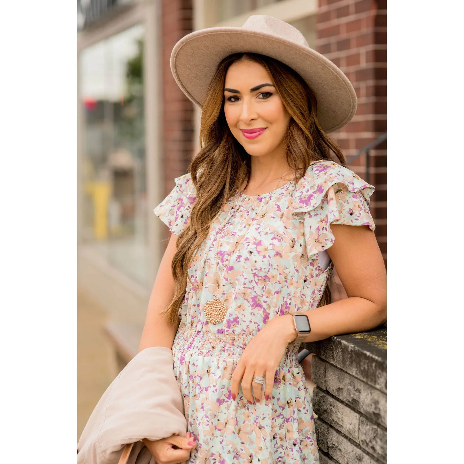 Watercolor Floral Flutter Sleeve Dress