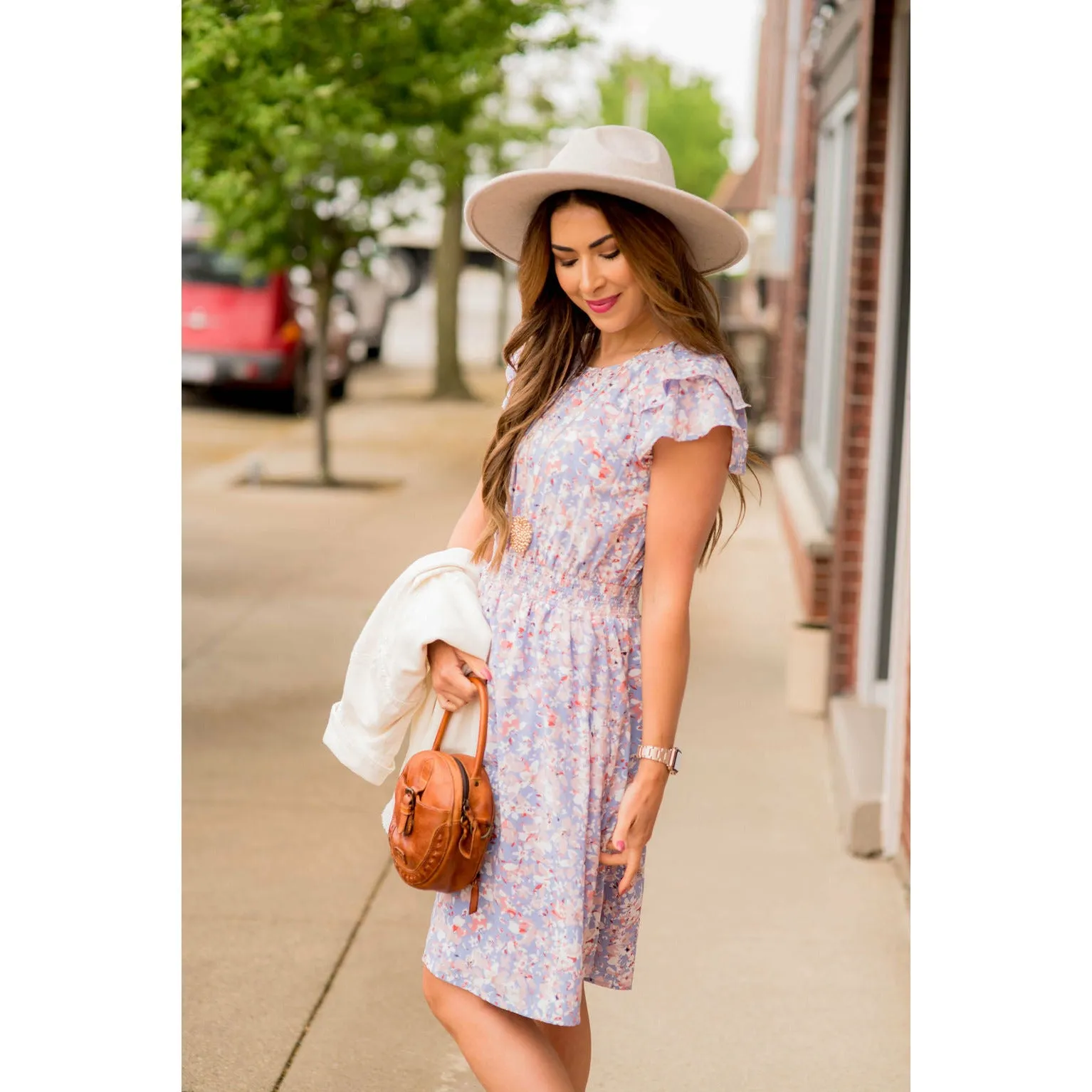 Watercolor Floral Flutter Sleeve Dress