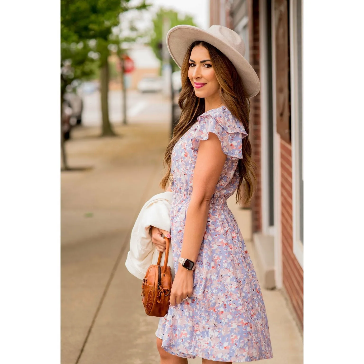 Watercolor Floral Flutter Sleeve Dress