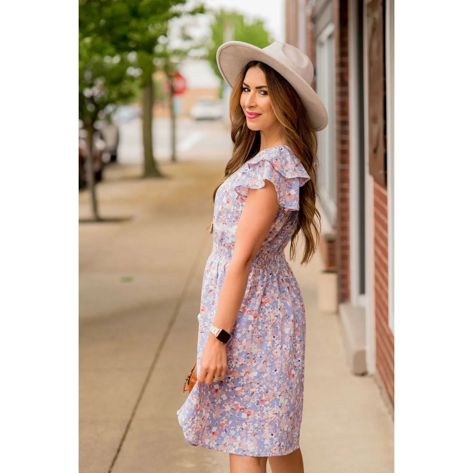 Watercolor Floral Flutter Sleeve Dress