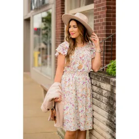 Watercolor Floral Flutter Sleeve Dress