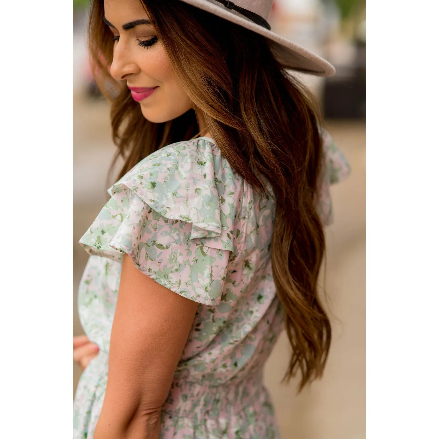 Watercolor Floral Flutter Sleeve Dress