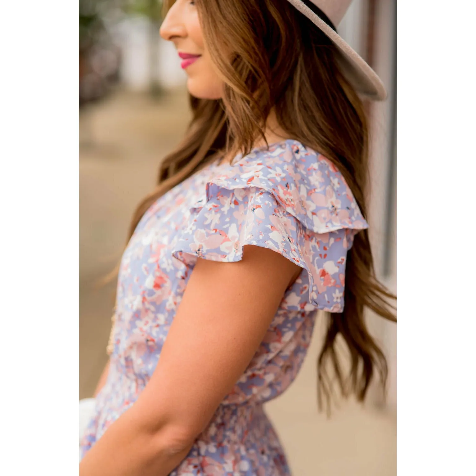 Watercolor Floral Flutter Sleeve Dress