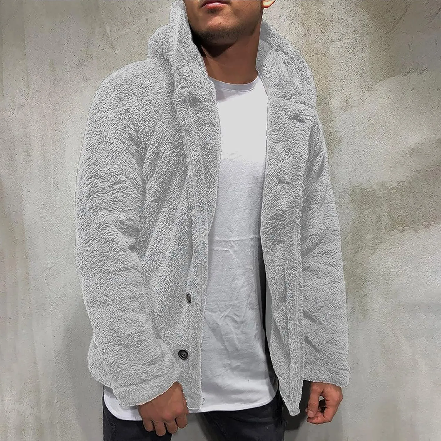 WENKOMG1 Men's Plush Hooded Jacket, Solid Color Warm Coat Fall/Winter Overcoat Loose Casual Corduroy Outerwear