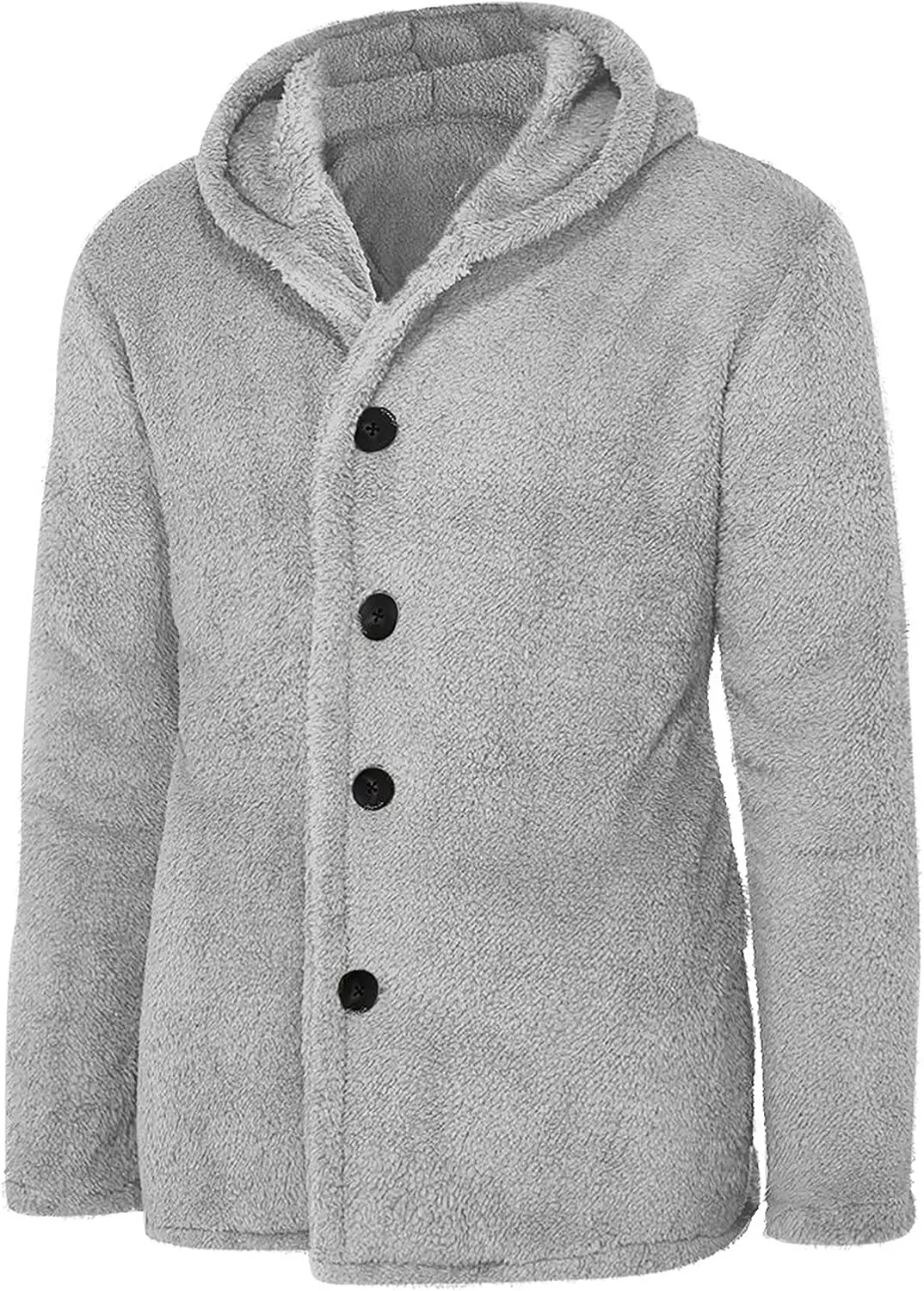 WENKOMG1 Men's Plush Hooded Jacket, Solid Color Warm Coat Fall/Winter Overcoat Loose Casual Corduroy Outerwear
