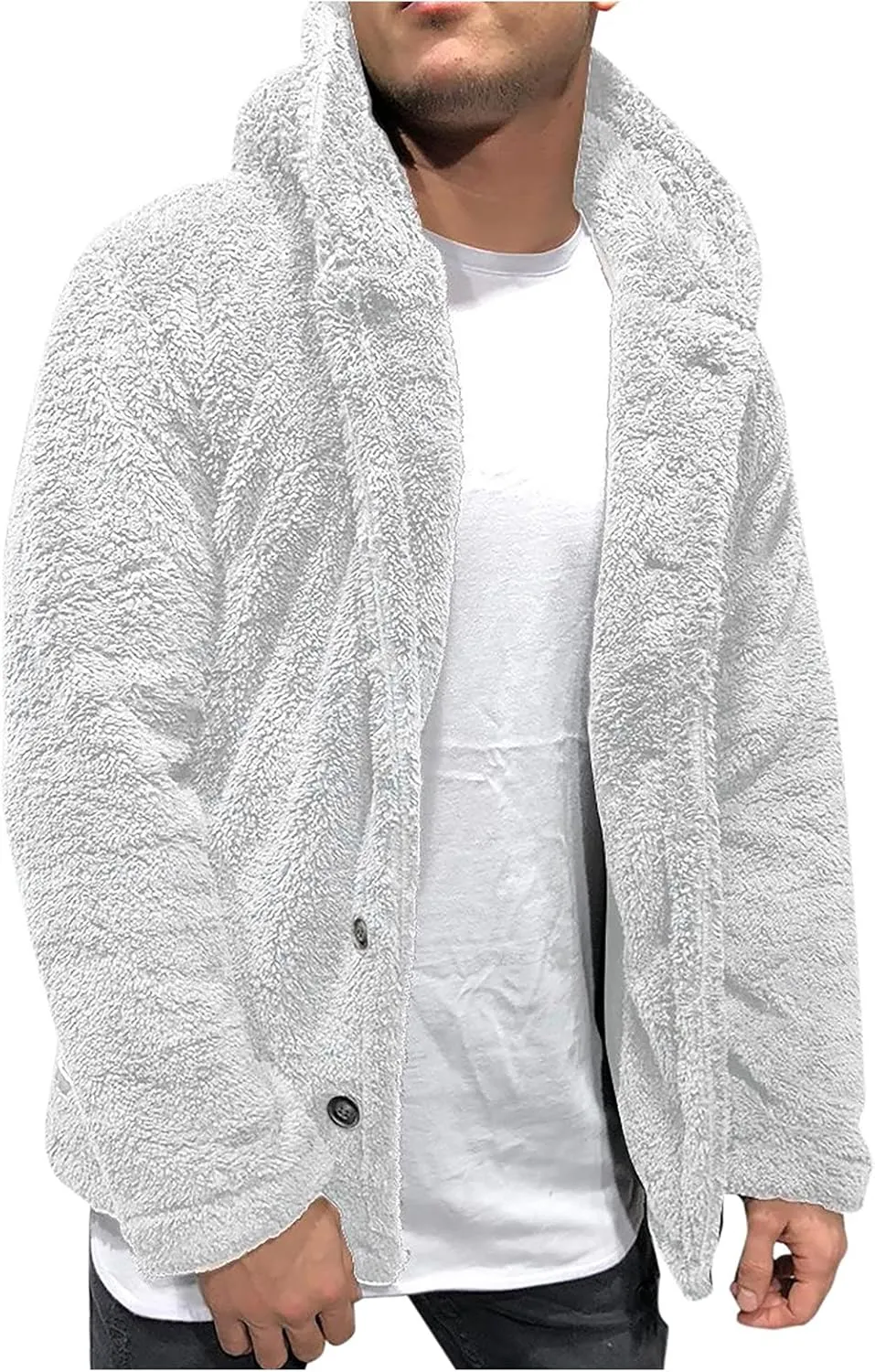 WENKOMG1 Men's Plush Hooded Jacket, Solid Color Warm Coat Fall/Winter Overcoat Loose Casual Corduroy Outerwear