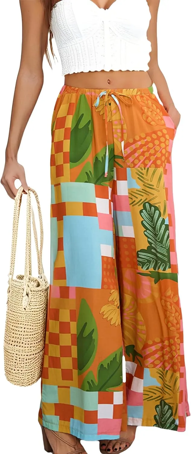 Women's Casual Pants Summer Soft Wide Leg Dress Oversized Pants with Pockets Ladies Trousers