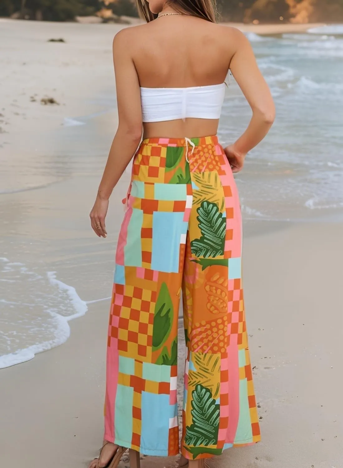 Women's Casual Pants Summer Soft Wide Leg Dress Oversized Pants with Pockets Ladies Trousers