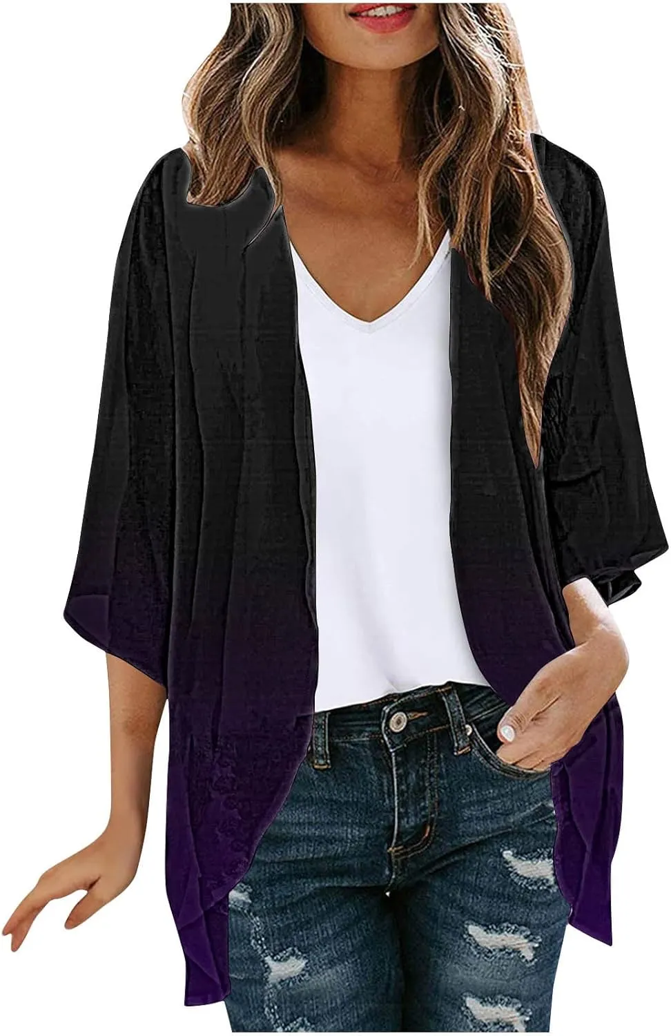 Womens Kimono Cover Ups Tops Gradient Tie Dye Summer Lightweight Cardigans Beach Sheer Blouse Shirts Loose Outfits