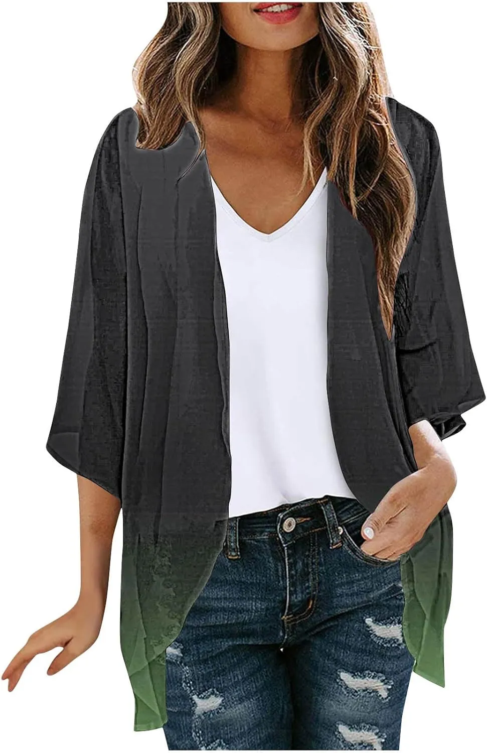Womens Kimono Cover Ups Tops Gradient Tie Dye Summer Lightweight Cardigans Beach Sheer Blouse Shirts Loose Outfits