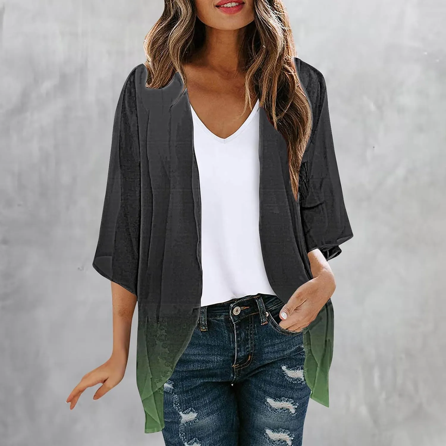 Womens Kimono Cover Ups Tops Gradient Tie Dye Summer Lightweight Cardigans Beach Sheer Blouse Shirts Loose Outfits