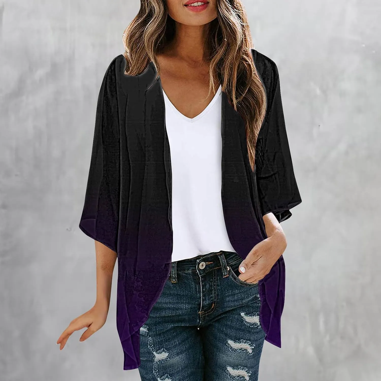 Womens Kimono Cover Ups Tops Gradient Tie Dye Summer Lightweight Cardigans Beach Sheer Blouse Shirts Loose Outfits