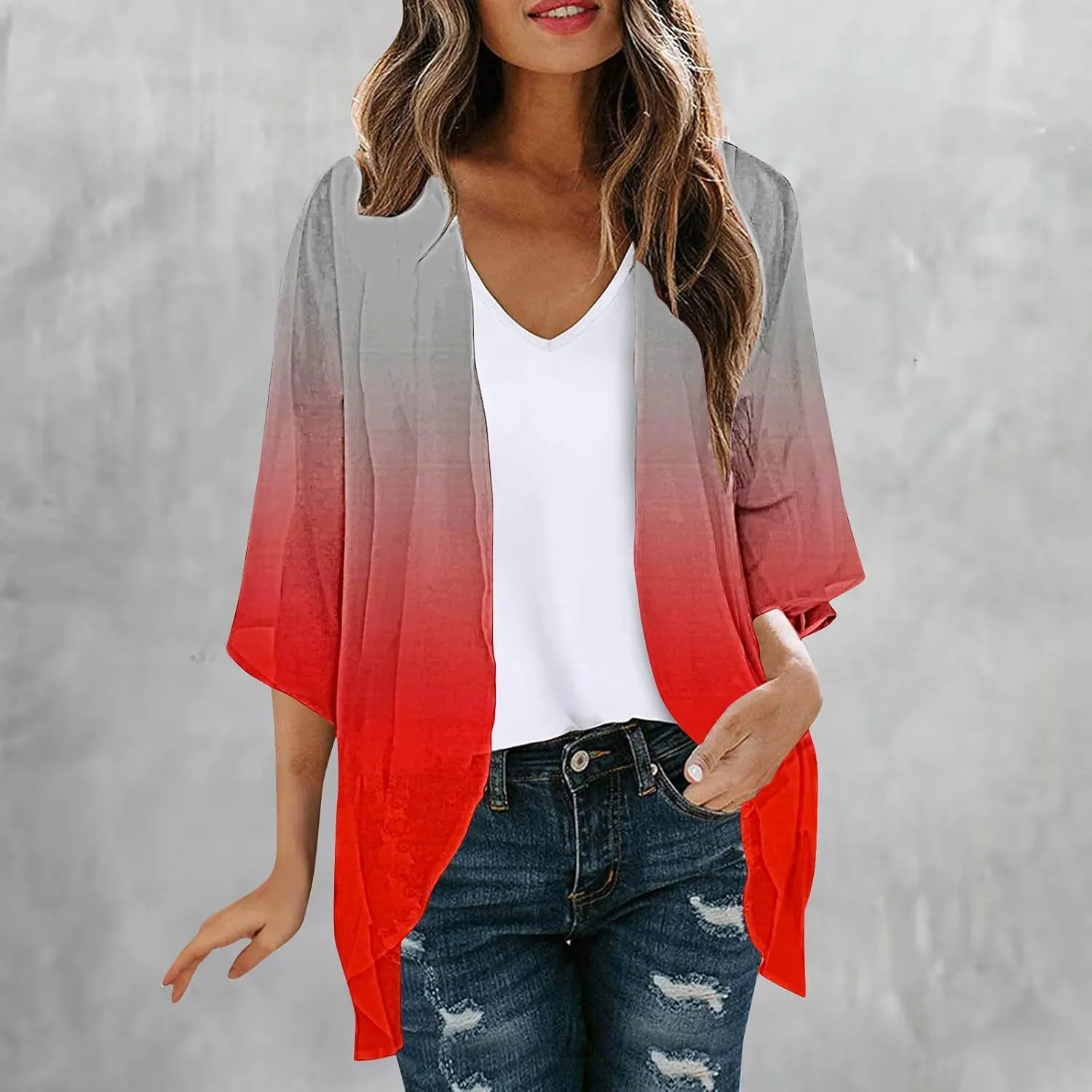 Womens Kimono Cover Ups Tops Gradient Tie Dye Summer Lightweight Cardigans Beach Sheer Blouse Shirts Loose Outfits