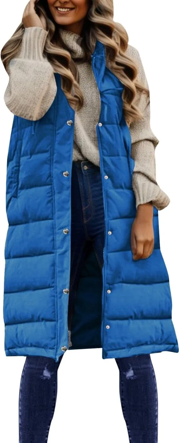 Womens Long Puffer Jacket Loose Breathable Sleeveless Down Coat Vest Temperament Padded Outwear Winter Warm Clothes