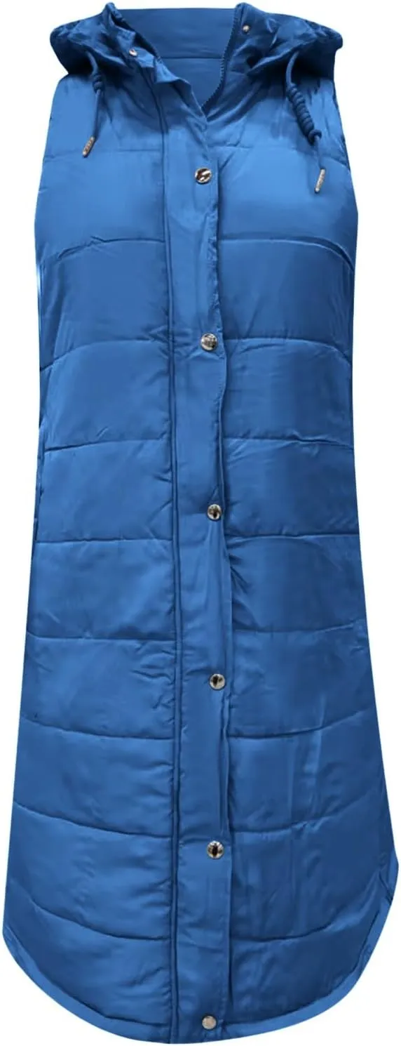 Womens Long Puffer Jacket Loose Breathable Sleeveless Down Coat Vest Temperament Padded Outwear Winter Warm Clothes