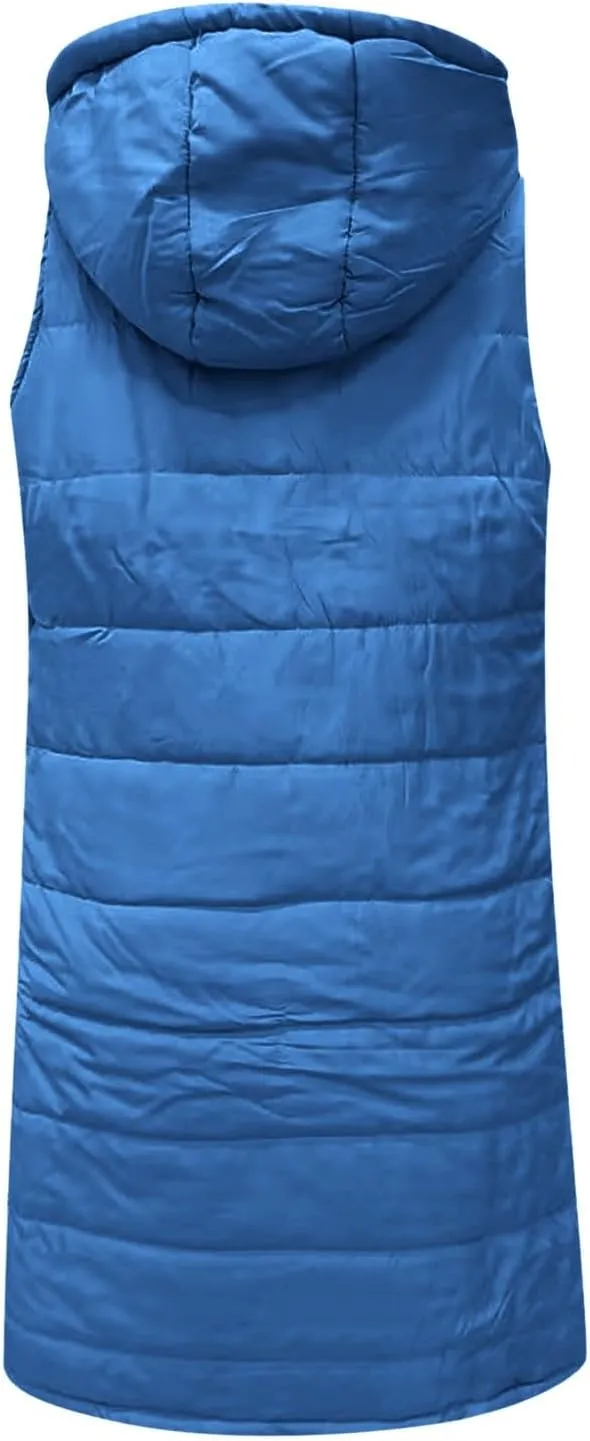 Womens Long Puffer Jacket Loose Breathable Sleeveless Down Coat Vest Temperament Padded Outwear Winter Warm Clothes
