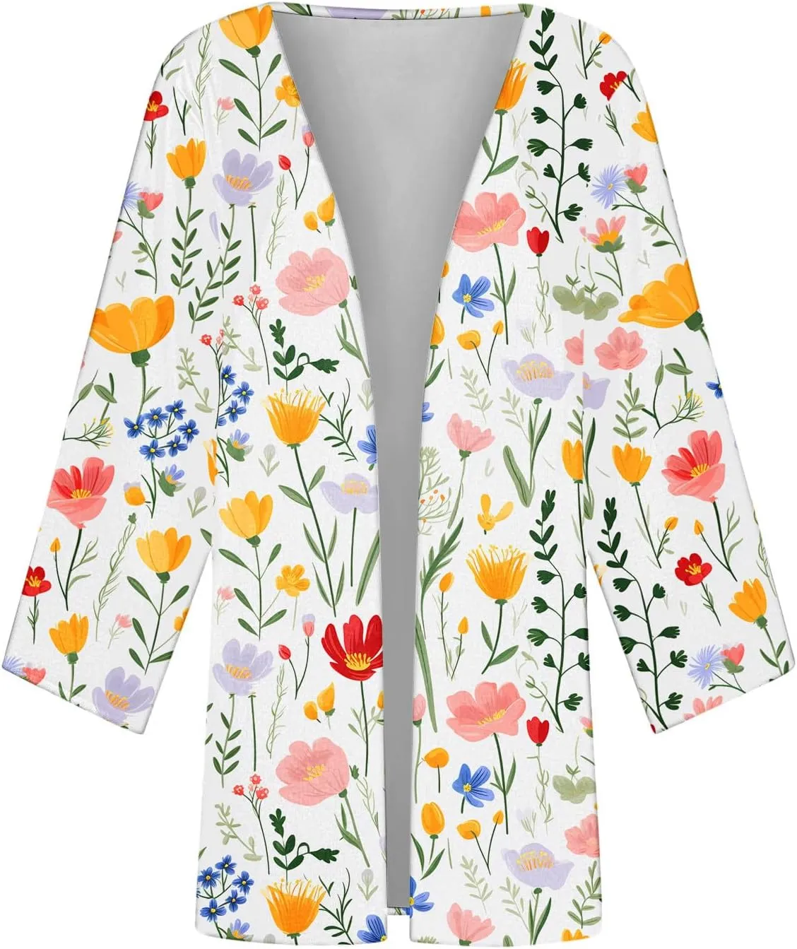 Women's Open Front Cardigan 3/4 Sleeve Casual Duster Cardigans Floral Print Jackets Lightweight Shrugs Blouse Tops