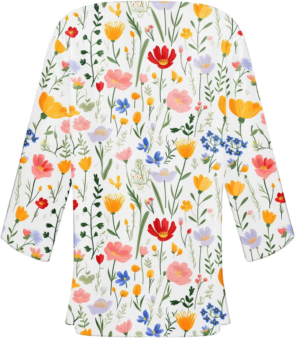 Women's Open Front Cardigan 3/4 Sleeve Casual Duster Cardigans Floral Print Jackets Lightweight Shrugs Blouse Tops