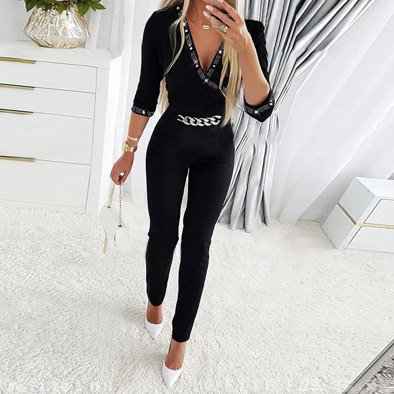 Women's Sexy One Shoulder Sequins Elegant Jumpsuit