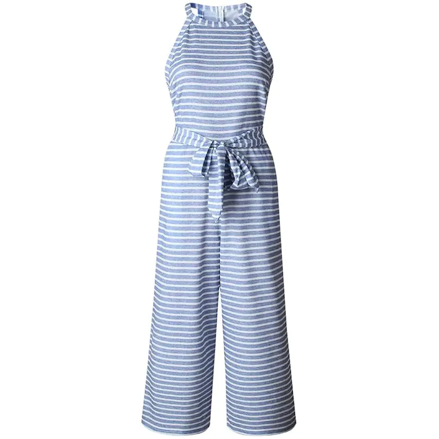 Women's Solid Color Crew Neck Casual Jumpsuit