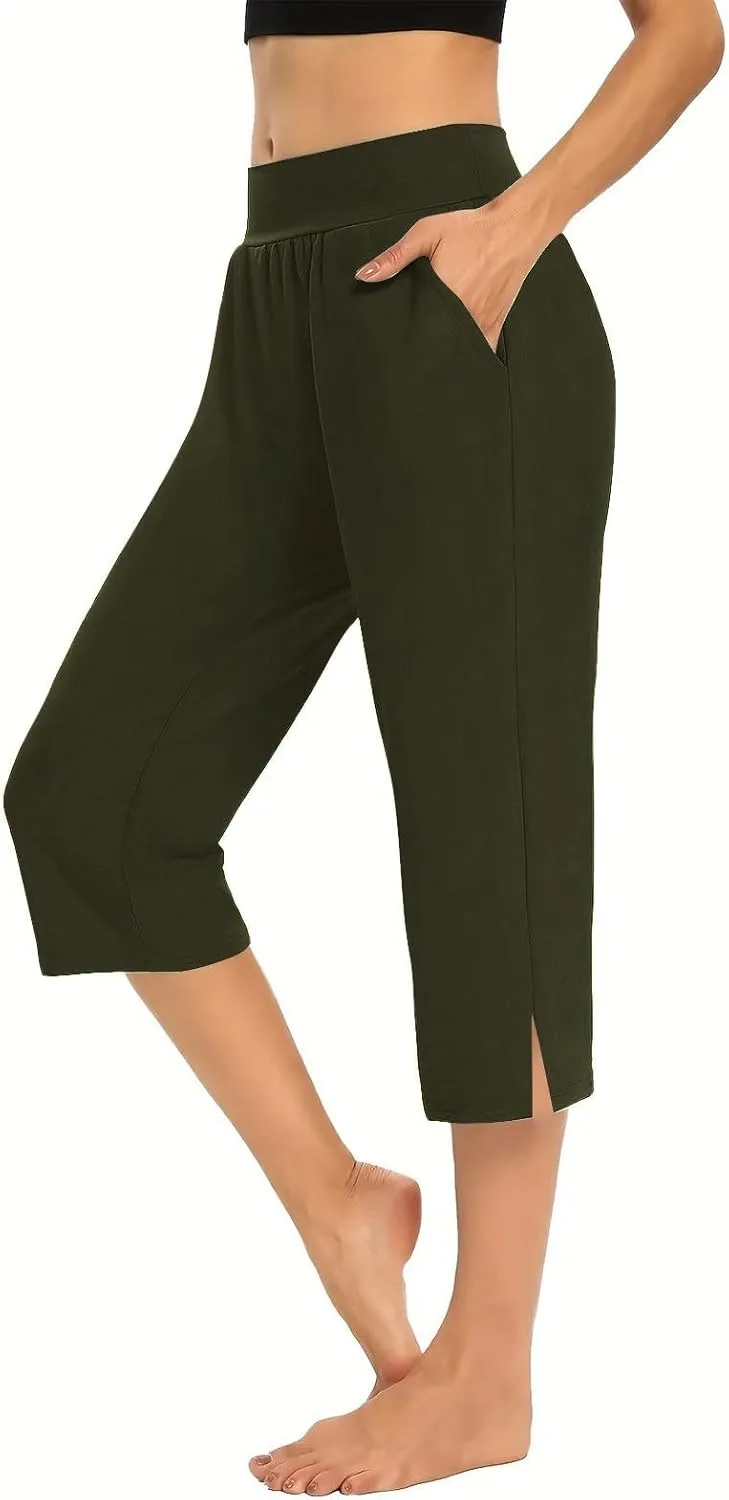 Womens Stretchy Yoga Capris Straight Soft Workout Cropped Sweatpants High Waist Tummy Control Athletic Capri Leggings