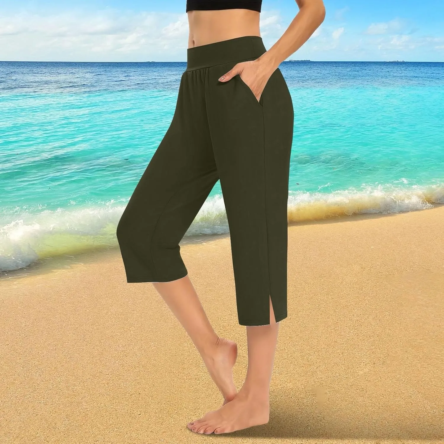 Womens Stretchy Yoga Capris Straight Soft Workout Cropped Sweatpants High Waist Tummy Control Athletic Capri Leggings
