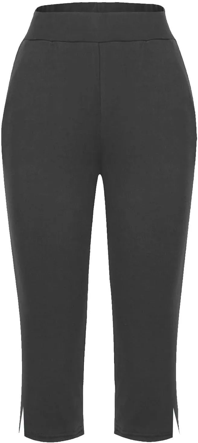 Womens Stretchy Yoga Capris Straight Soft Workout Cropped Sweatpants High Waist Tummy Control Athletic Capri Leggings
