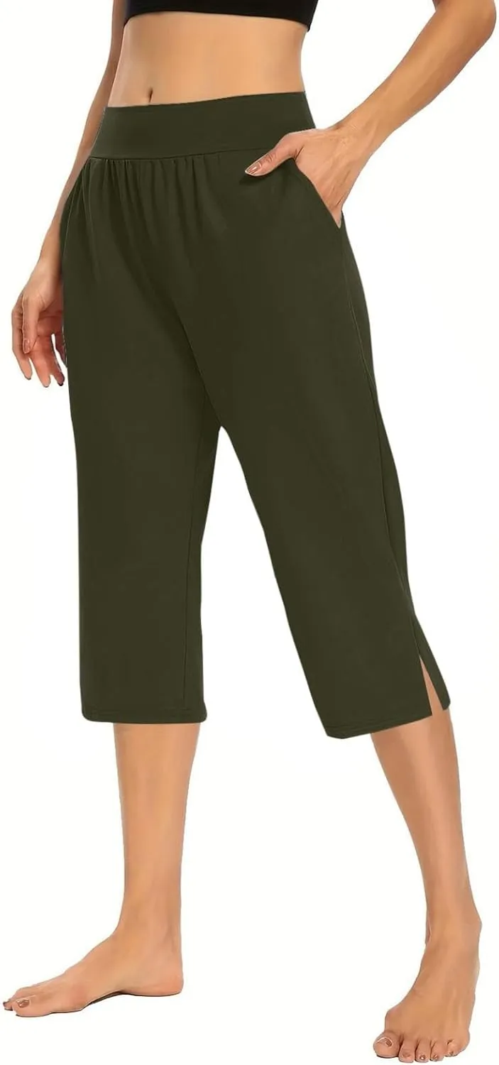 Womens Stretchy Yoga Capris Straight Soft Workout Cropped Sweatpants High Waist Tummy Control Athletic Capri Leggings