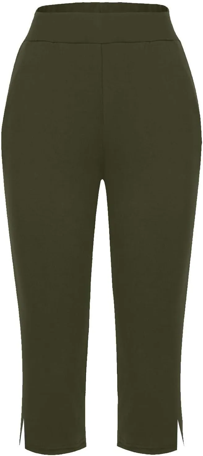 Womens Stretchy Yoga Capris Straight Soft Workout Cropped Sweatpants High Waist Tummy Control Athletic Capri Leggings