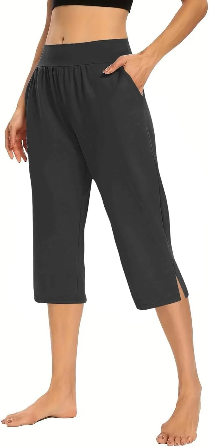 Womens Stretchy Yoga Capris Straight Soft Workout Cropped Sweatpants High Waist Tummy Control Athletic Capri Leggings