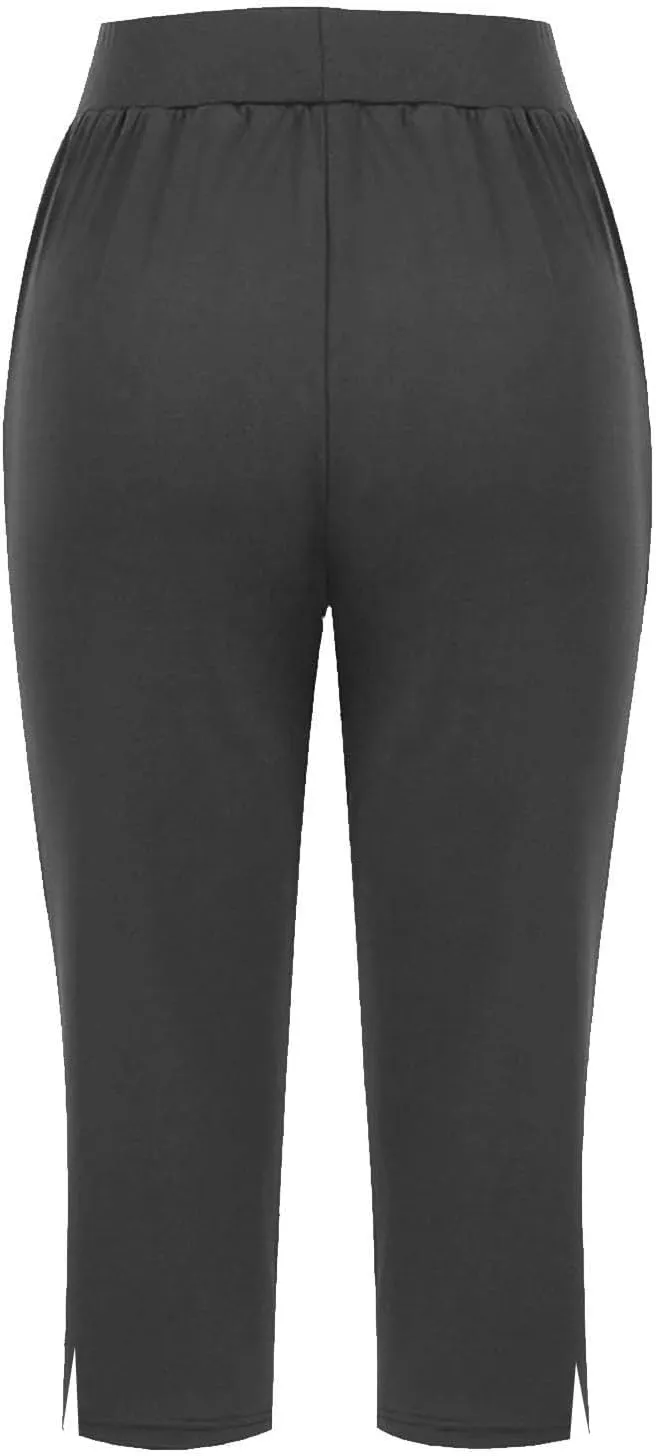 Womens Stretchy Yoga Capris Straight Soft Workout Cropped Sweatpants High Waist Tummy Control Athletic Capri Leggings