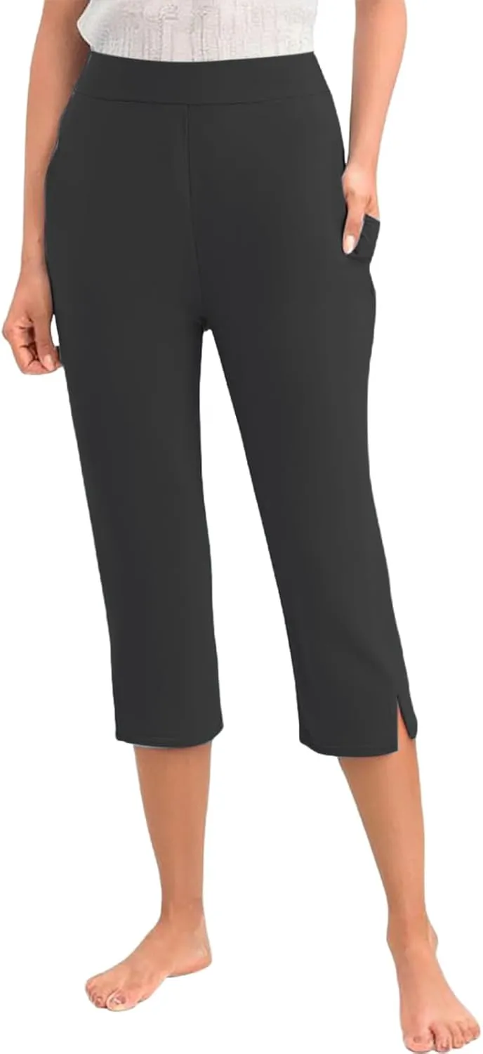 Womens Stretchy Yoga Capris Straight Soft Workout Cropped Sweatpants High Waist Tummy Control Athletic Capri Leggings