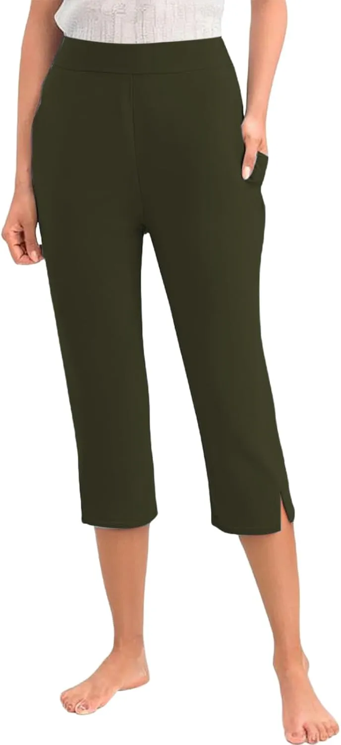 Womens Stretchy Yoga Capris Straight Soft Workout Cropped Sweatpants High Waist Tummy Control Athletic Capri Leggings
