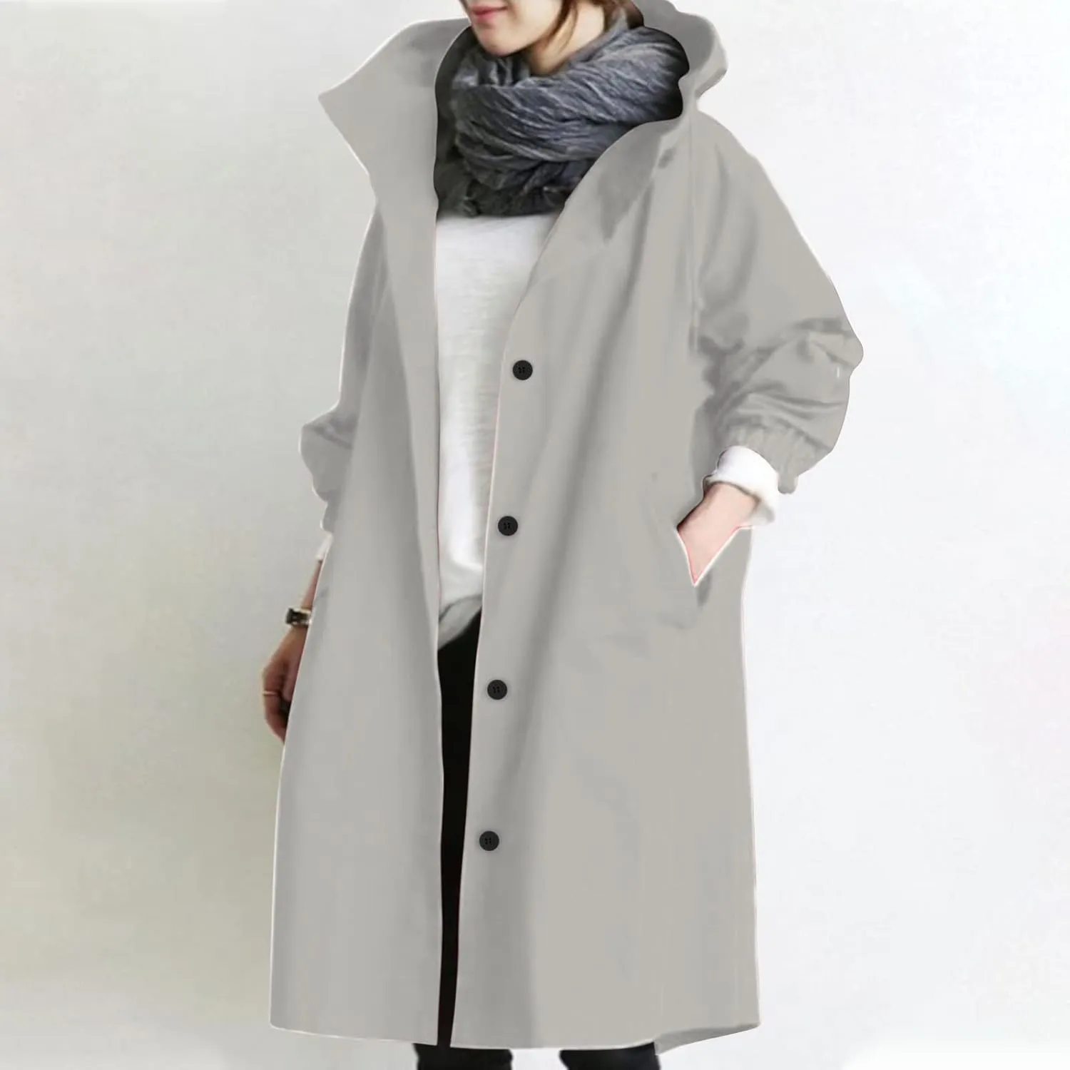 XUNRYAN Women's Windbreaker Waterproof Lightweight Rain Jacket Active Outdoor Hooded Raincoat Light Thin Maxi Long Coat